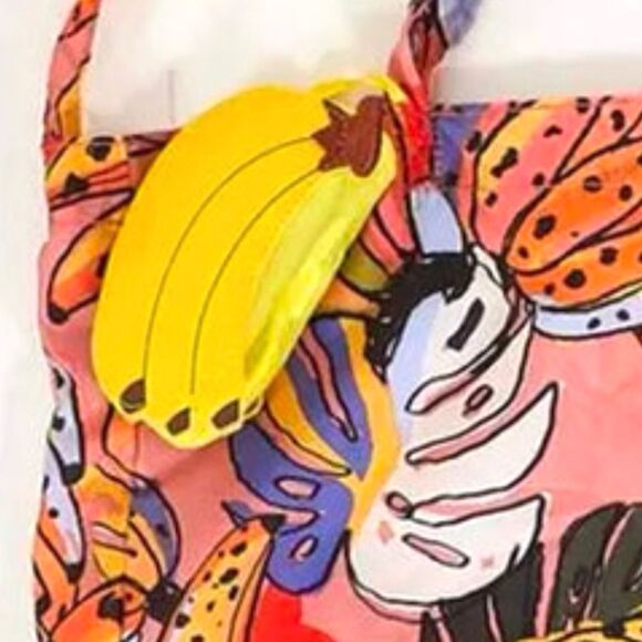 SOLD FARM Rio Banana and Toucan Foldable Tote Bag w/ Carrying Case 16.5" x 16.5" - Picture 3 of 4